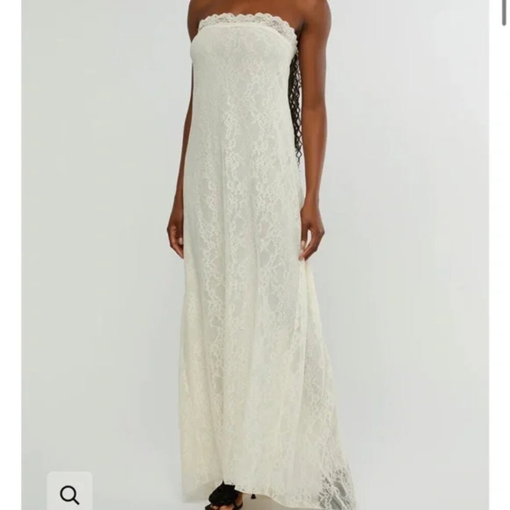 WeWoreWhat strapless white lace maxi dress